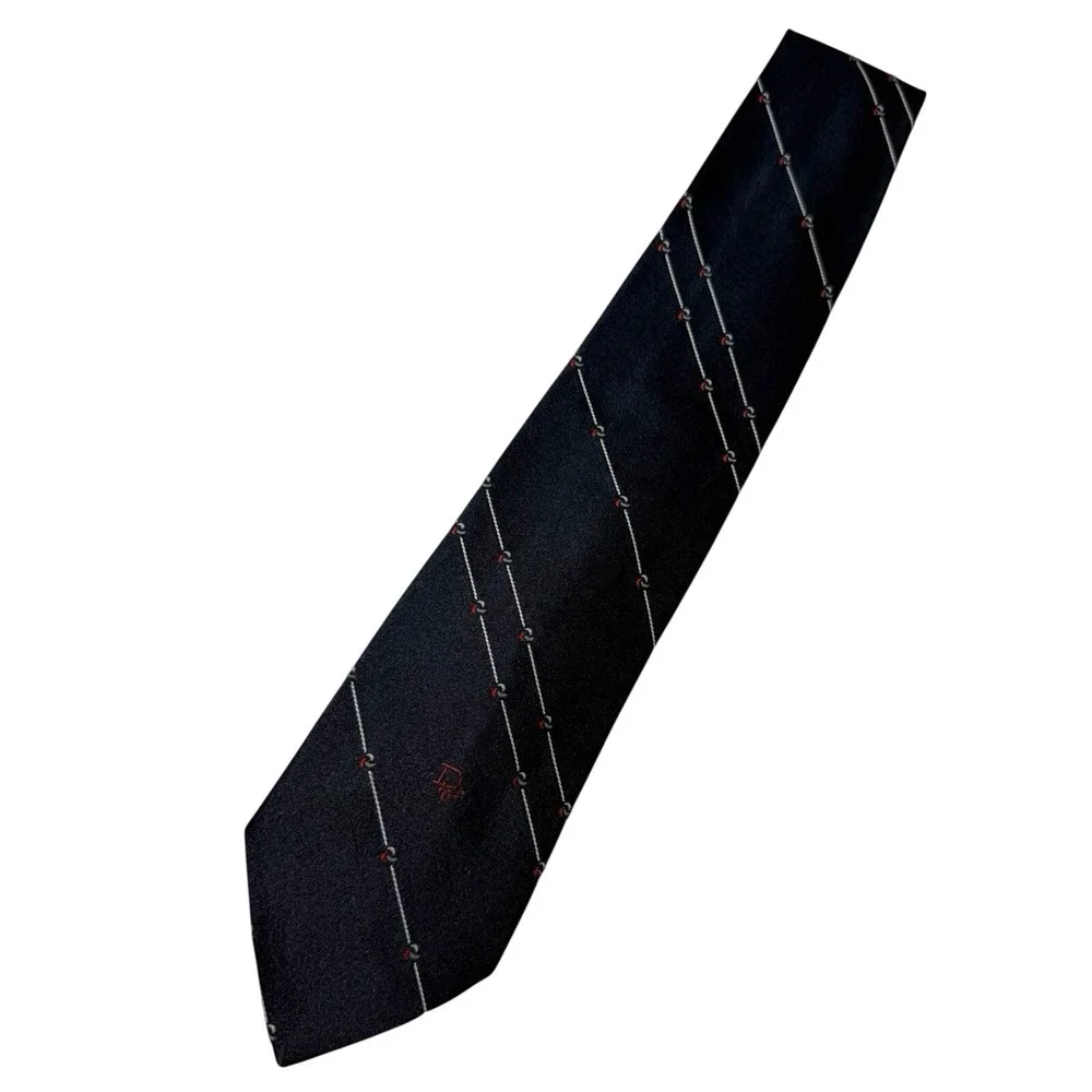 Vintage Christian Dior Mens Tie, Blue w/ White Line Stripes, Dior Logo Center